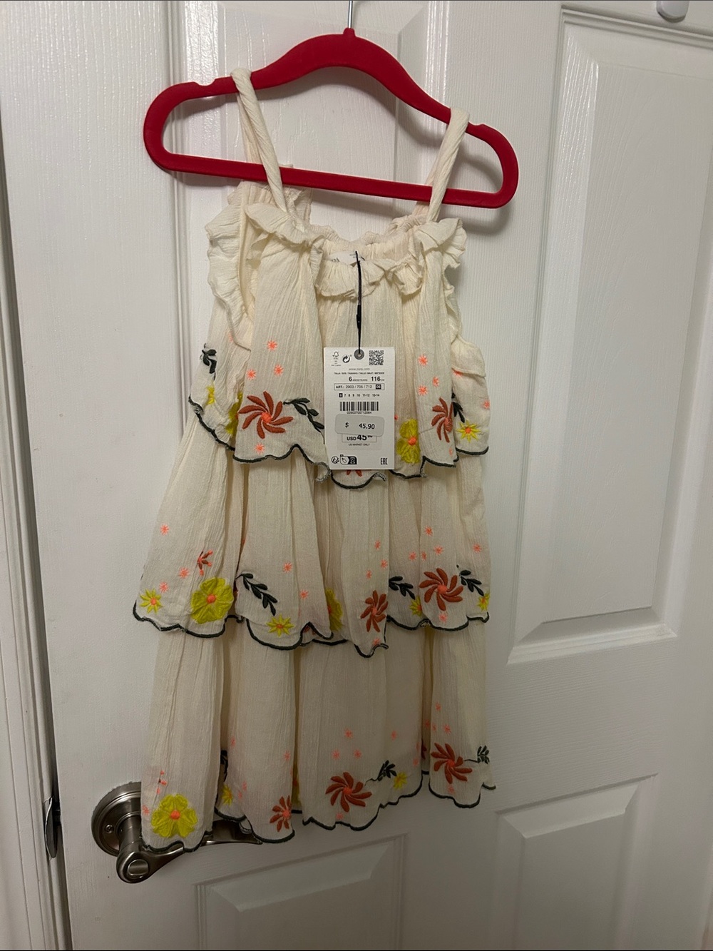 Zara Cream Tiered Sundress with Neon Floral Embroidery